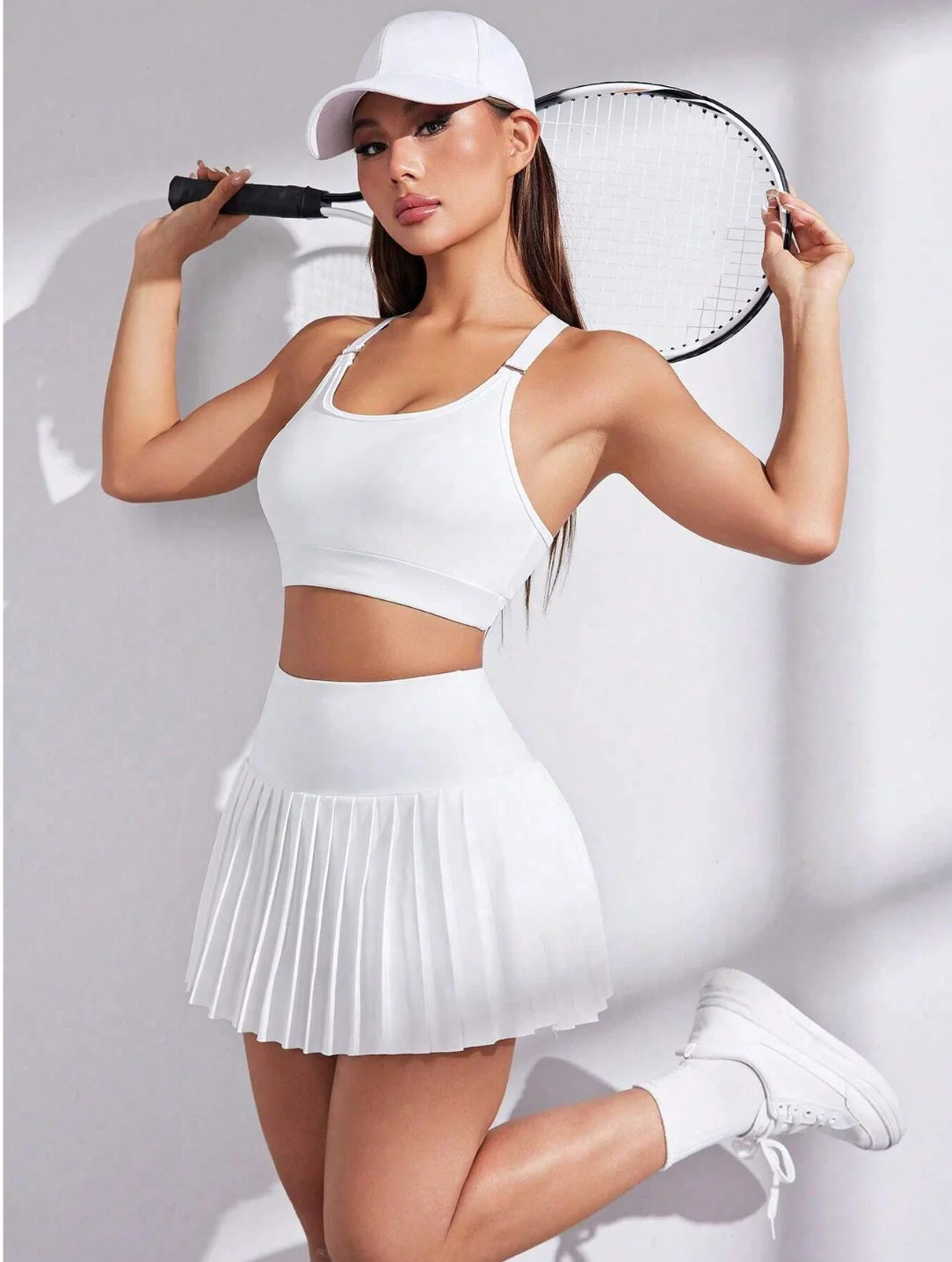 2pcs/Set Women Spaghetti Strap Tank Top And Casual Skirt Outfit Workout Women Setwomen Workout Set