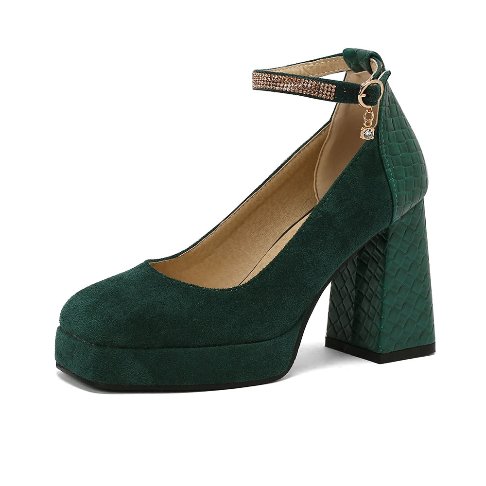 Punk Platform High Heels Women's Ankle Strap Mary Janes Shoes Woman Luxury Green Beige block Heeled Party Shoes Chunky Pumps