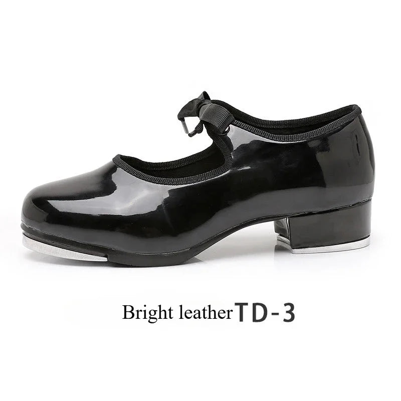 Unisex Elastic Opening Straight Sole Tap Dance Shoes Women Black Imitation Leather Sneakers Step Dance Shoes Children Large Size