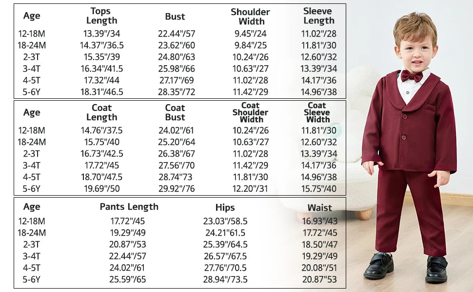 Toddler Boy Suit 5Pcs Formal Gentleman Outfits, Dress Shirt+Bowtie+Jacket+Suspender Pants Wedding Party Clothes Suits