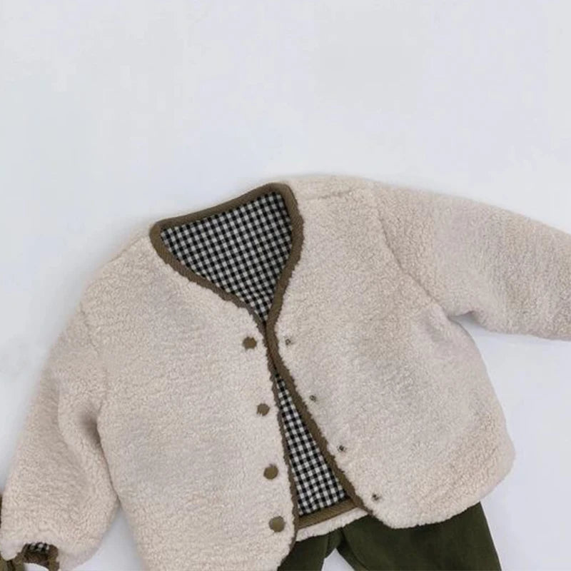 0-6 Years Children's Autumn Winter Warm Double-Side Wear Jacket Girls Fashion Plaid Plush Coat Boys Thicken Outerwear