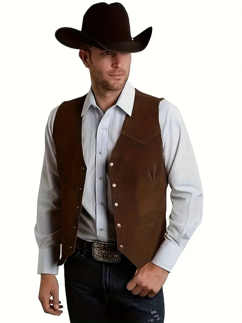 Vintage Suede Leather Men's Vest Slim Fit Sleeveless Jacket V-Neck Regular Fit Suit Vest Waistcoat for Prom