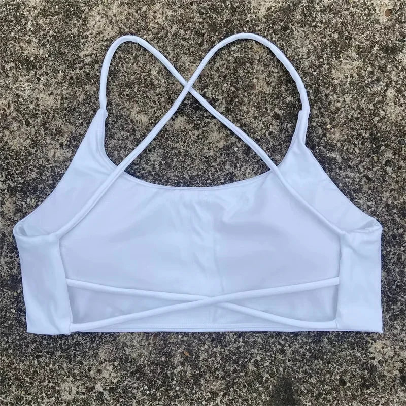 Sexy Soft Fitness Sport Bra Spaghetti Strap Cross Back Hollow Women Top Tight Gym Yoga underwear Athletic Workout With Chest Pad