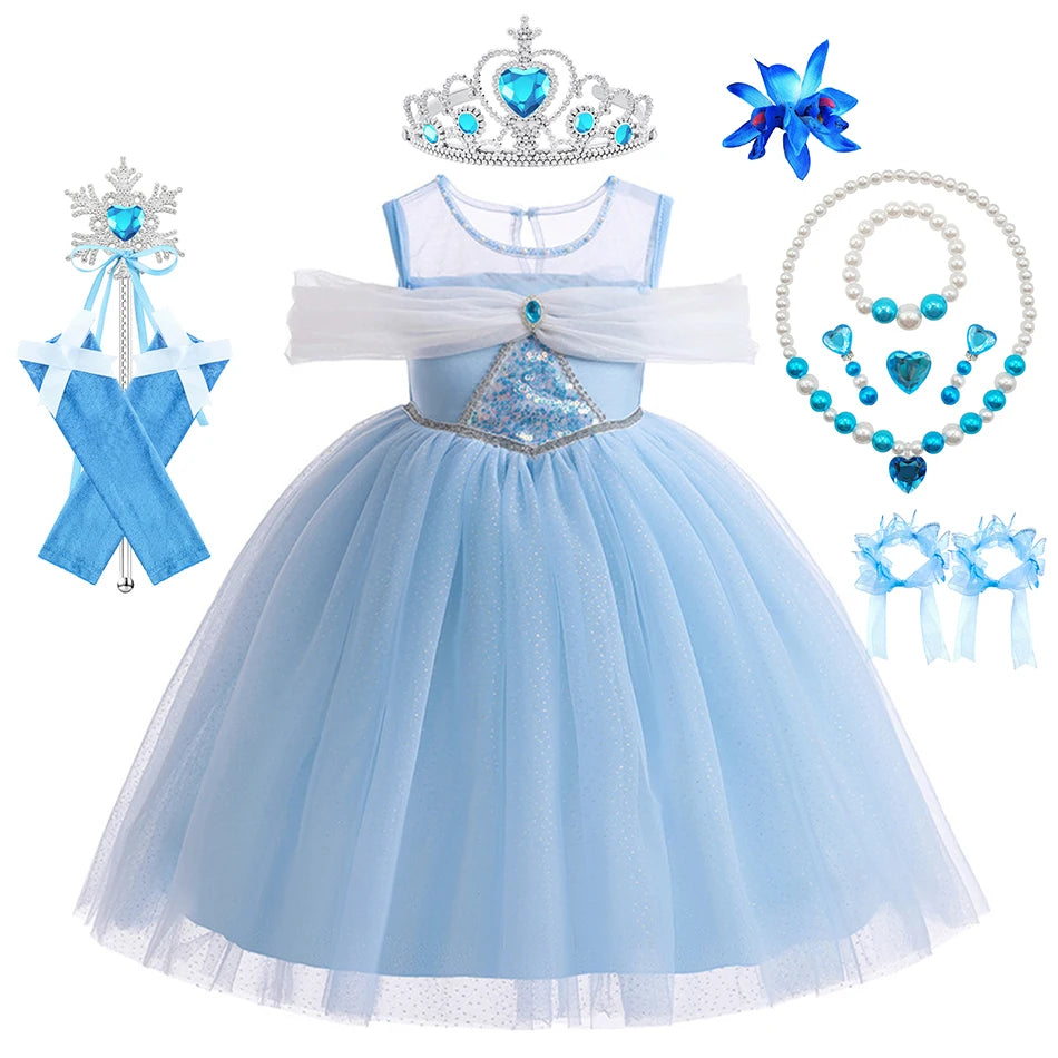 Elsa Summer Princess Dress Girls Cosplay Masquerade Party Vestidos Kids Birthday Clothes Children Carnival Halloween Gown