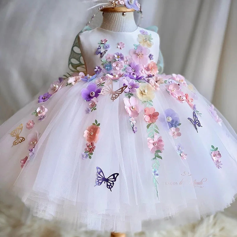 Luxurious and Elegant Flower Girl Princess Dress Mesh Formal Christmas Fluffy Dress Lolita Butterfly Girl Birthday Party Dress