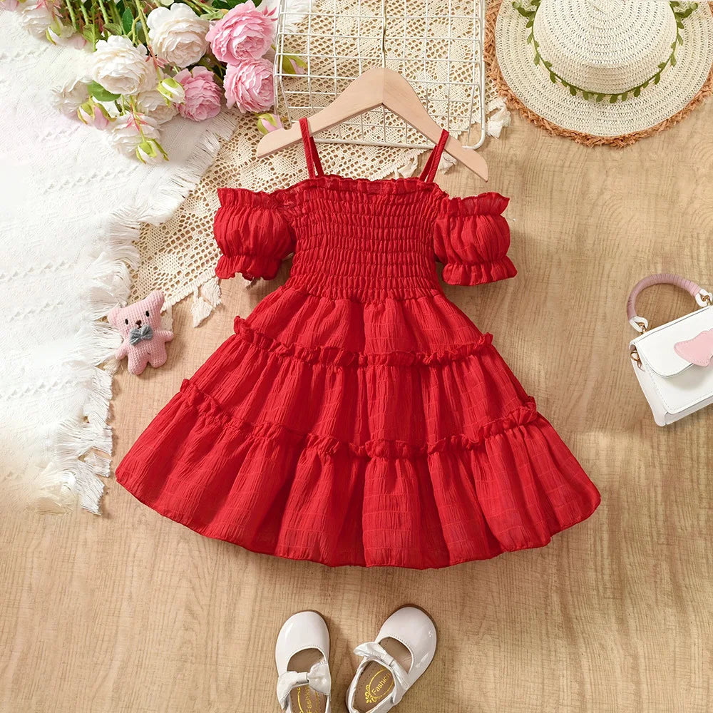2025 New Girl's Dress with Embroidered Sleeves and Splicing Cake Skirt for Baby Girls 2 and 6 Years Old, Fashionable and Stylish