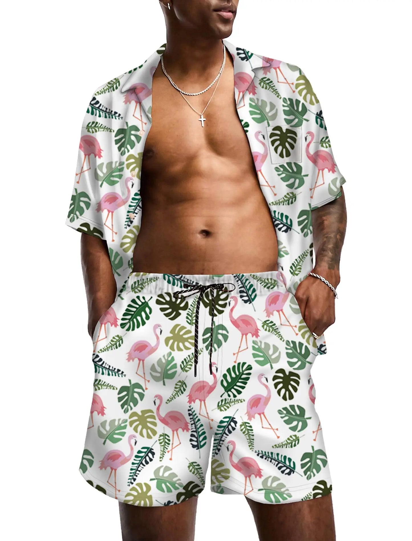 KYKU Mens Hawaiian Shirt and Short Set - Summer Short Sleeve Button Down Beach Shirts Tropical Vacation 2 Piece Outfits