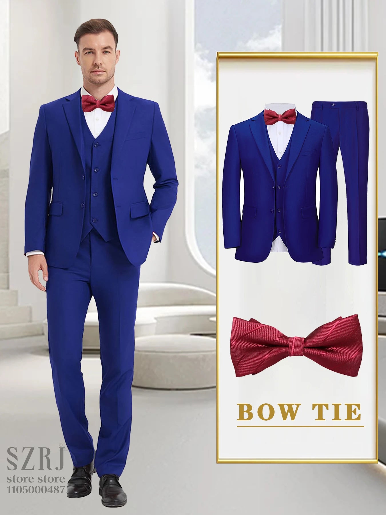 4-piece men's suit: jacket+vest+pants+red tie, comfortable fabric, exquisite cutting, suitable for weddings/business/banquets