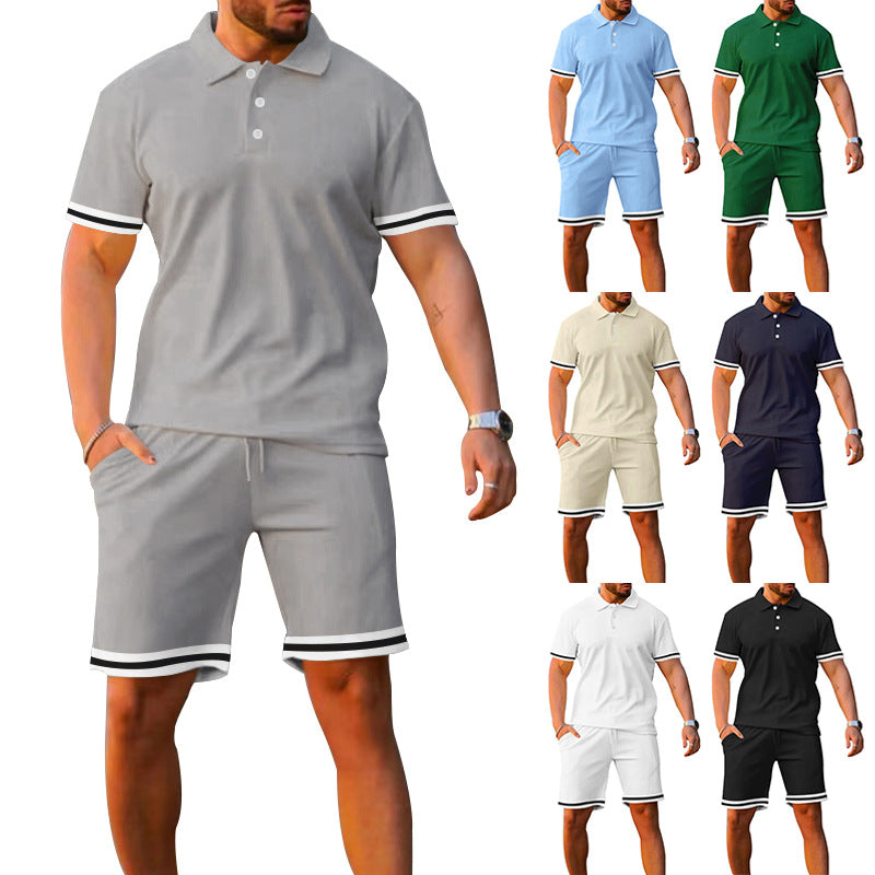Men's Summer Short Sleeve Suit Polo Shirt Short Sleeve Shorts Athleisure Two-Piece Set Suitable For Everyday Travel