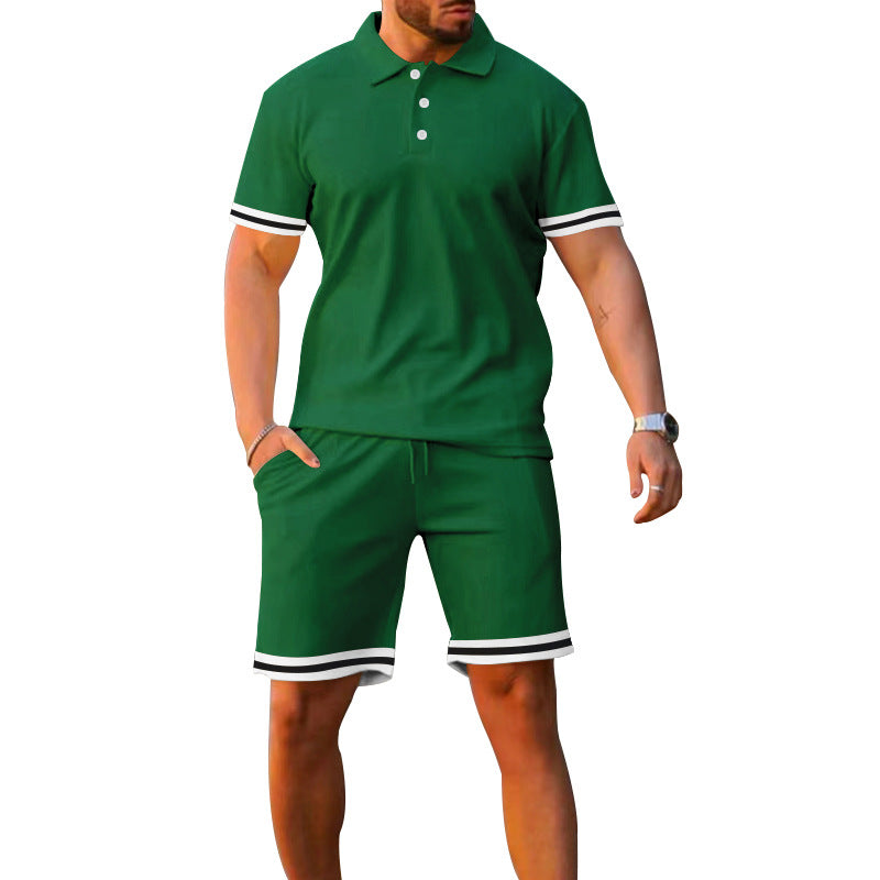 Men's Summer Short Sleeve Suit Polo Shirt Short Sleeve Shorts Athleisure Two-Piece Set Suitable For Everyday Travel