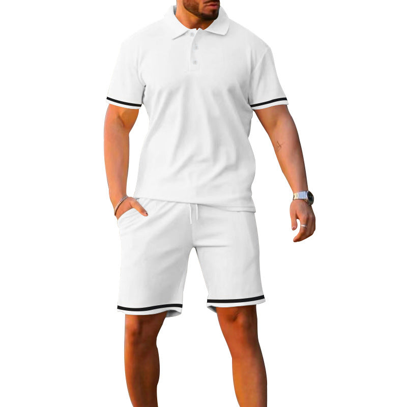 Men's Summer Short Sleeve Suit Polo Shirt Short Sleeve Shorts Athleisure Two-Piece Set Suitable For Everyday Travel