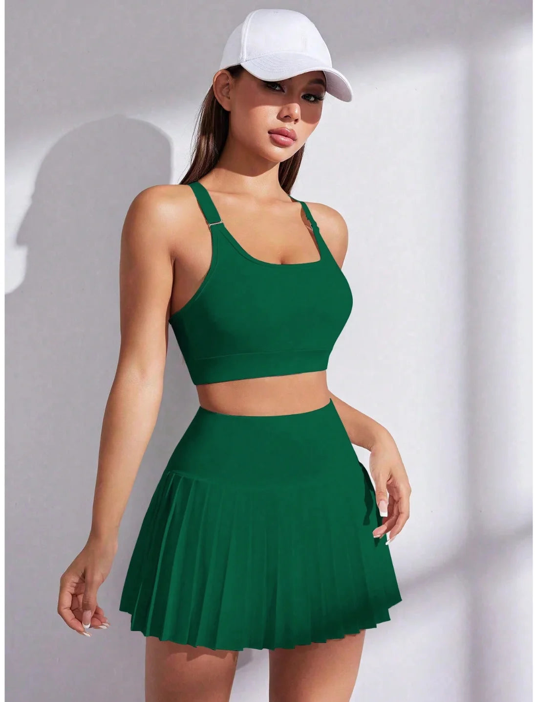 2pcs/Set Women Spaghetti Strap Tank Top And Casual Skirt Outfit Workout Women Setwomen Workout Set
