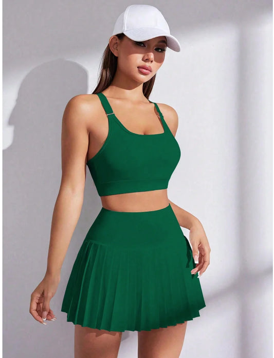 2pcs/Set Women Spaghetti Strap Tank Top And Casual Skirt Outfit Workout Women Setwomen Workout Set