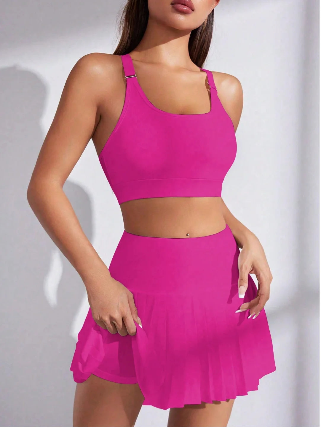 2pcs/Set Women Spaghetti Strap Tank Top And Casual Skirt Outfit Workout Women Setwomen Workout Set