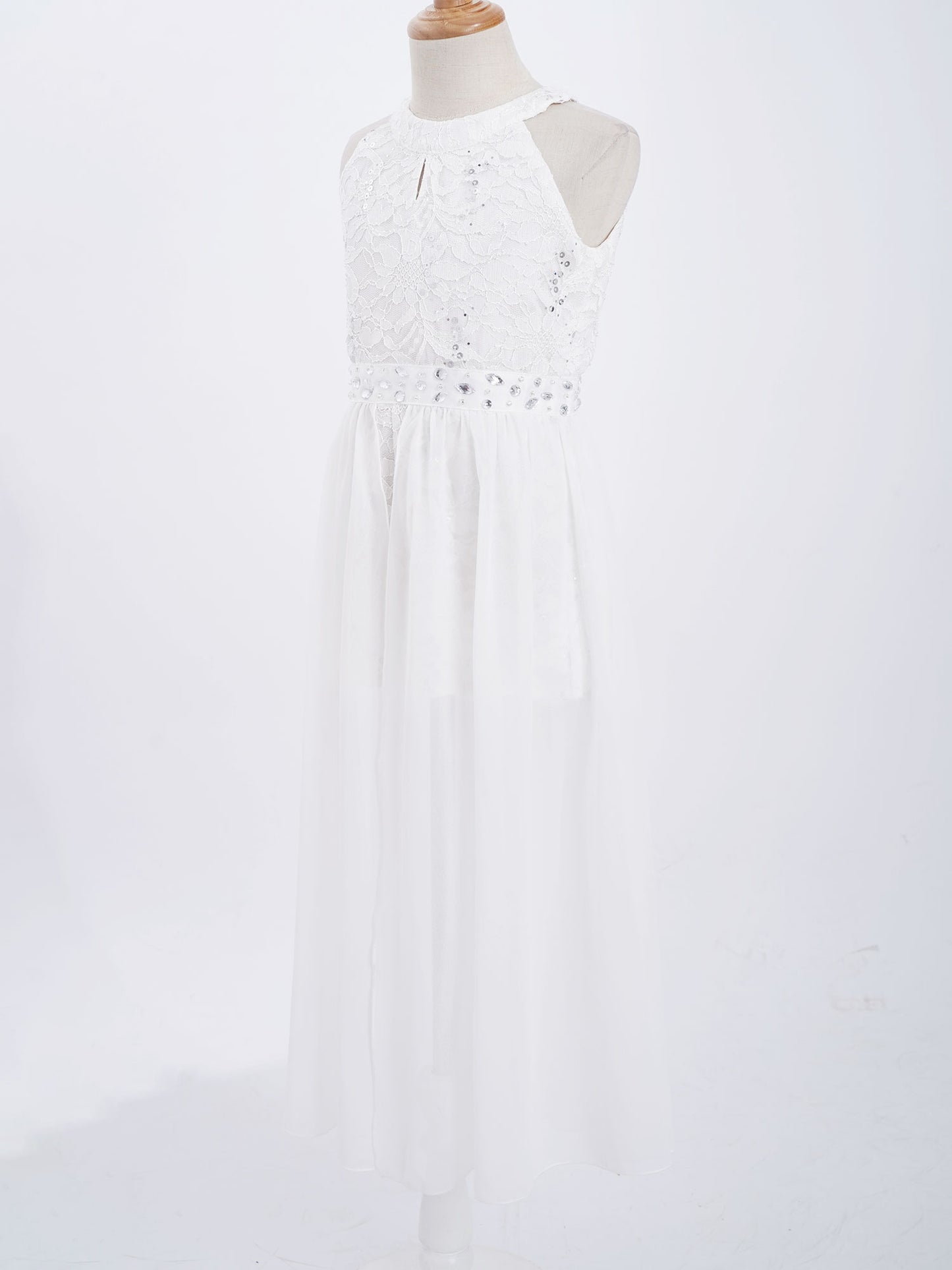 Children's Girls Maxi Romper Dress Sleeveless Floral Lace Rhinestone vestidos Kids Performance Dance Dress Girls Summer Dress