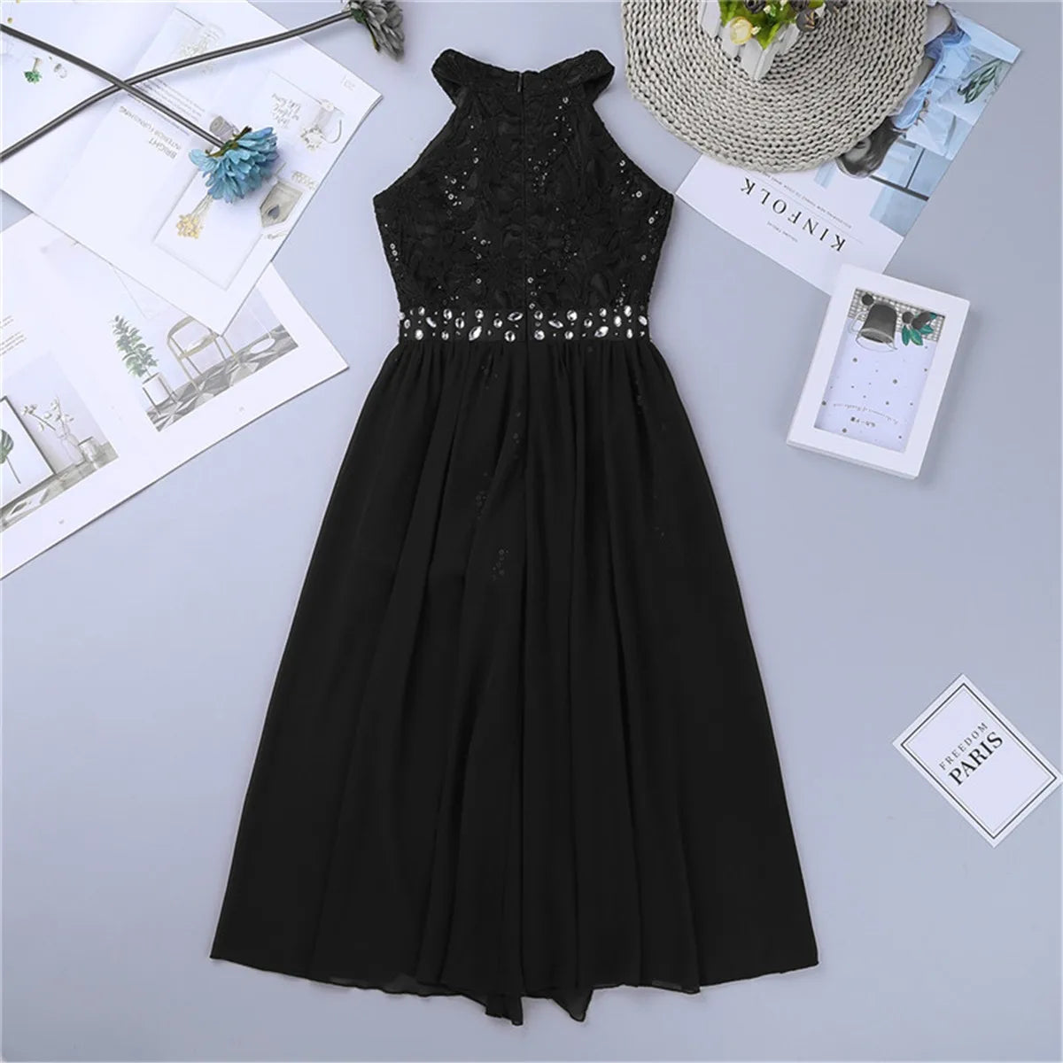 Children's Girls Maxi Romper Dress Sleeveless Floral Lace Rhinestone vestidos Kids Performance Dance Dress Girls Summer Dress