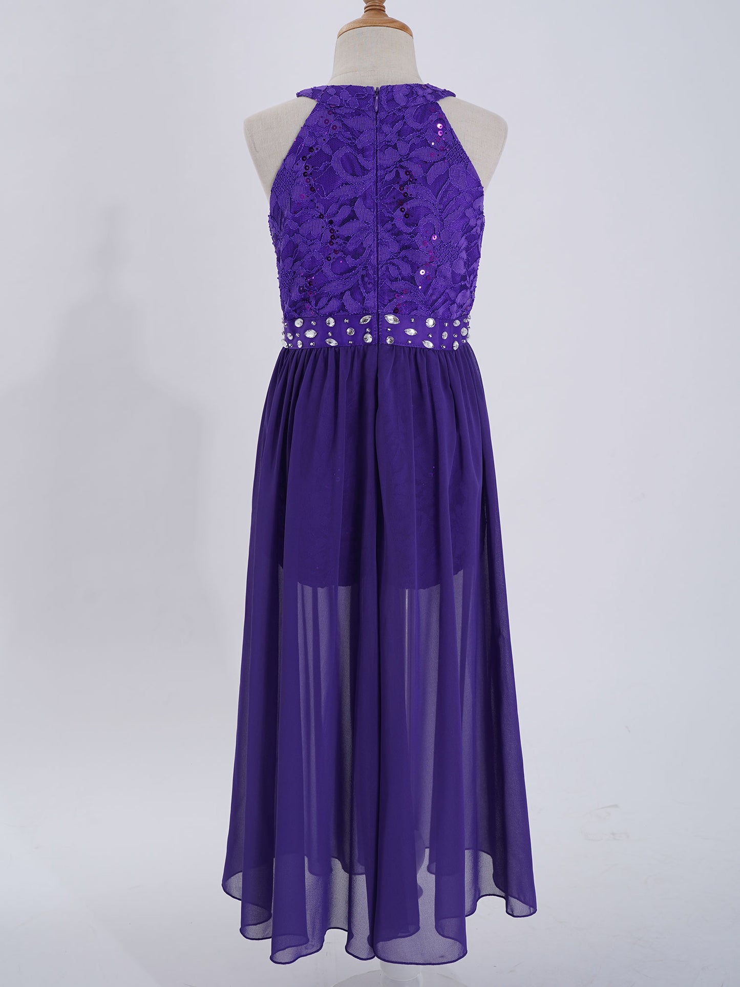 Children's Girls Maxi Romper Dress Sleeveless Floral Lace Rhinestone vestidos Kids Performance Dance Dress Girls Summer Dress