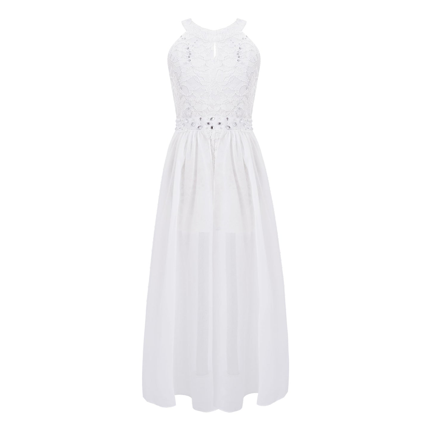 Children's Girls Maxi Romper Dress Sleeveless Floral Lace Rhinestone vestidos Kids Performance Dance Dress Girls Summer Dress