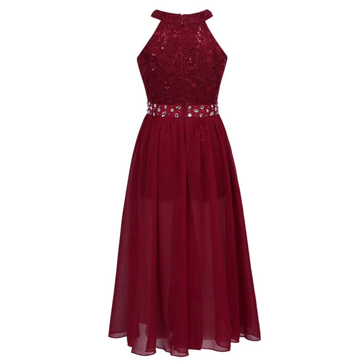 Children's Girls Maxi Romper Dress Sleeveless Floral Lace Rhinestone vestidos Kids Performance Dance Dress Girls Summer Dress