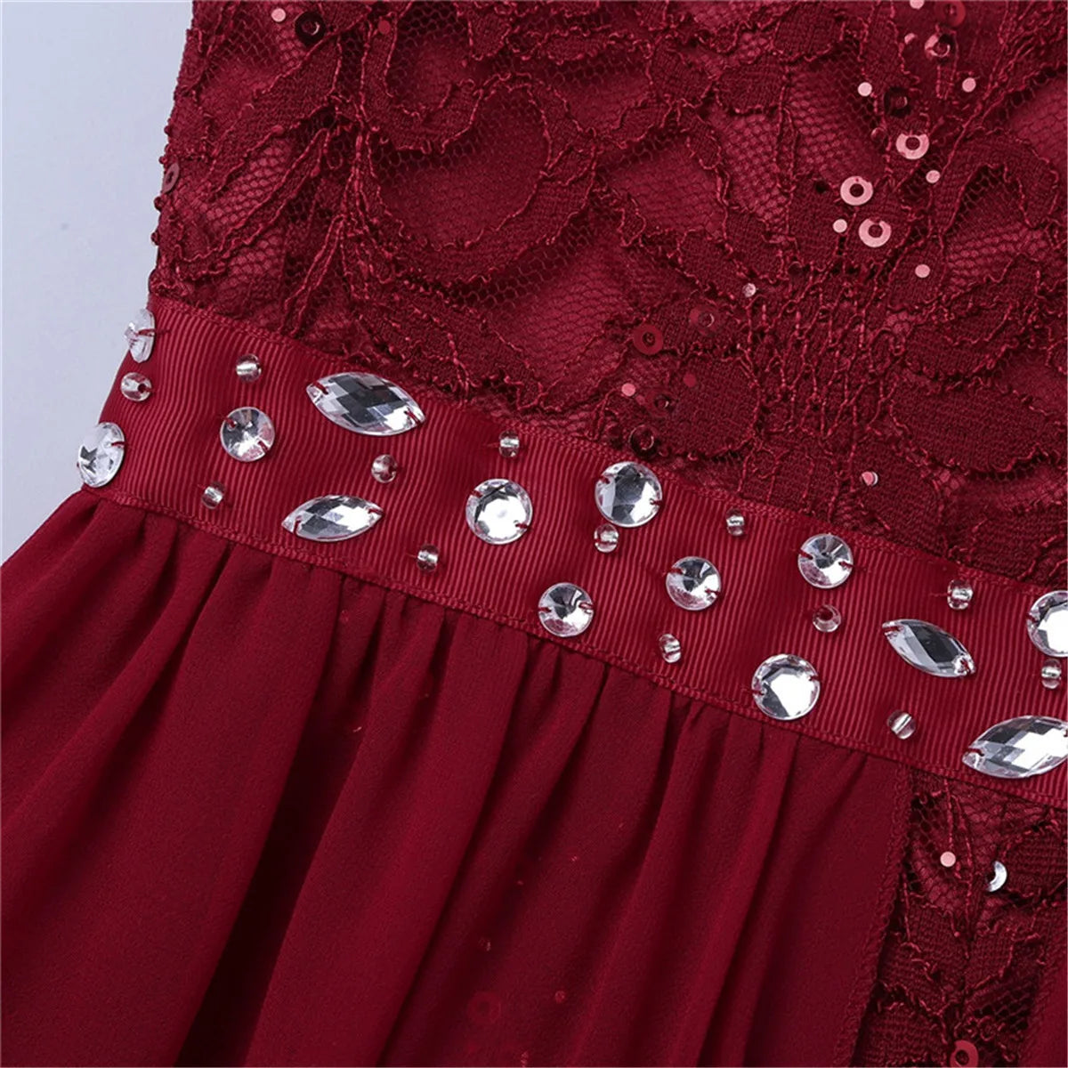 Children's Girls Maxi Romper Dress Sleeveless Floral Lace Rhinestone vestidos Kids Performance Dance Dress Girls Summer Dress