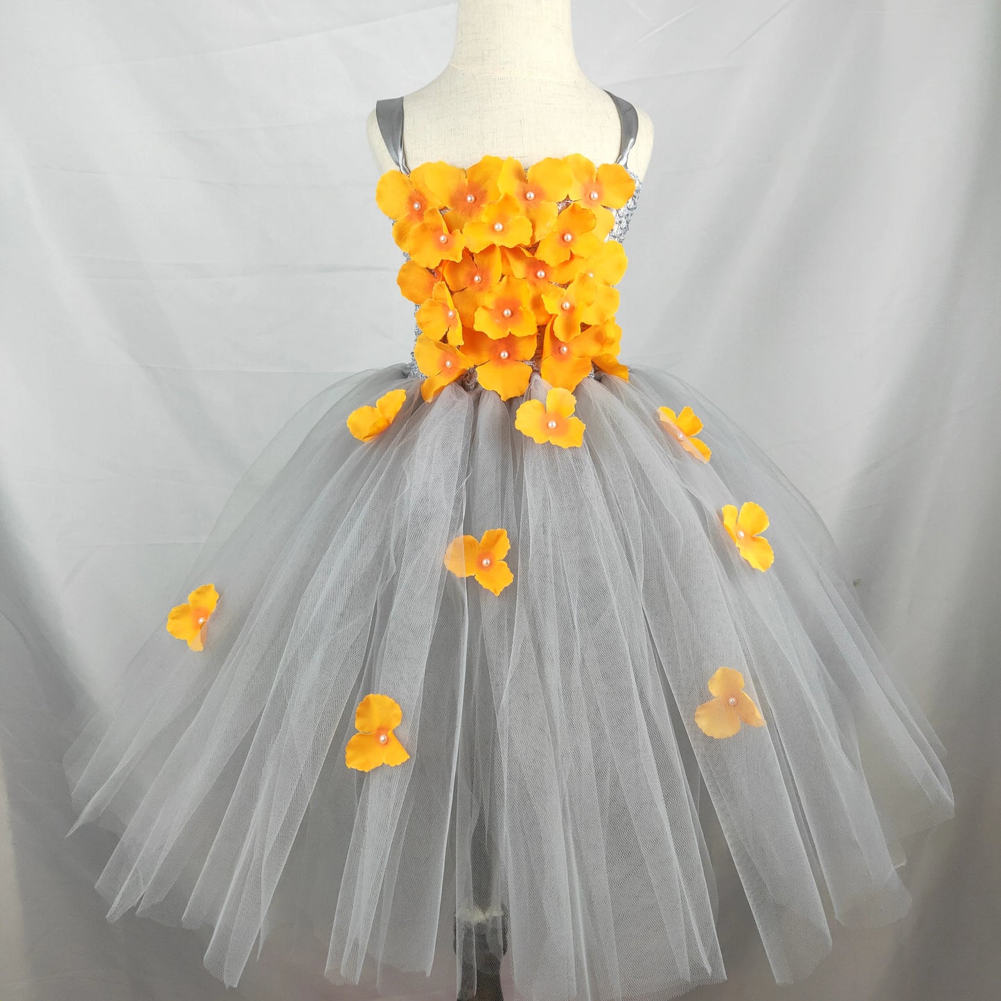 Girls black Flower Petals Tutu Dress Kids Crochet Tulle Dress Ball Gown Children Birthday Wedding Party Costume Evening Dress
