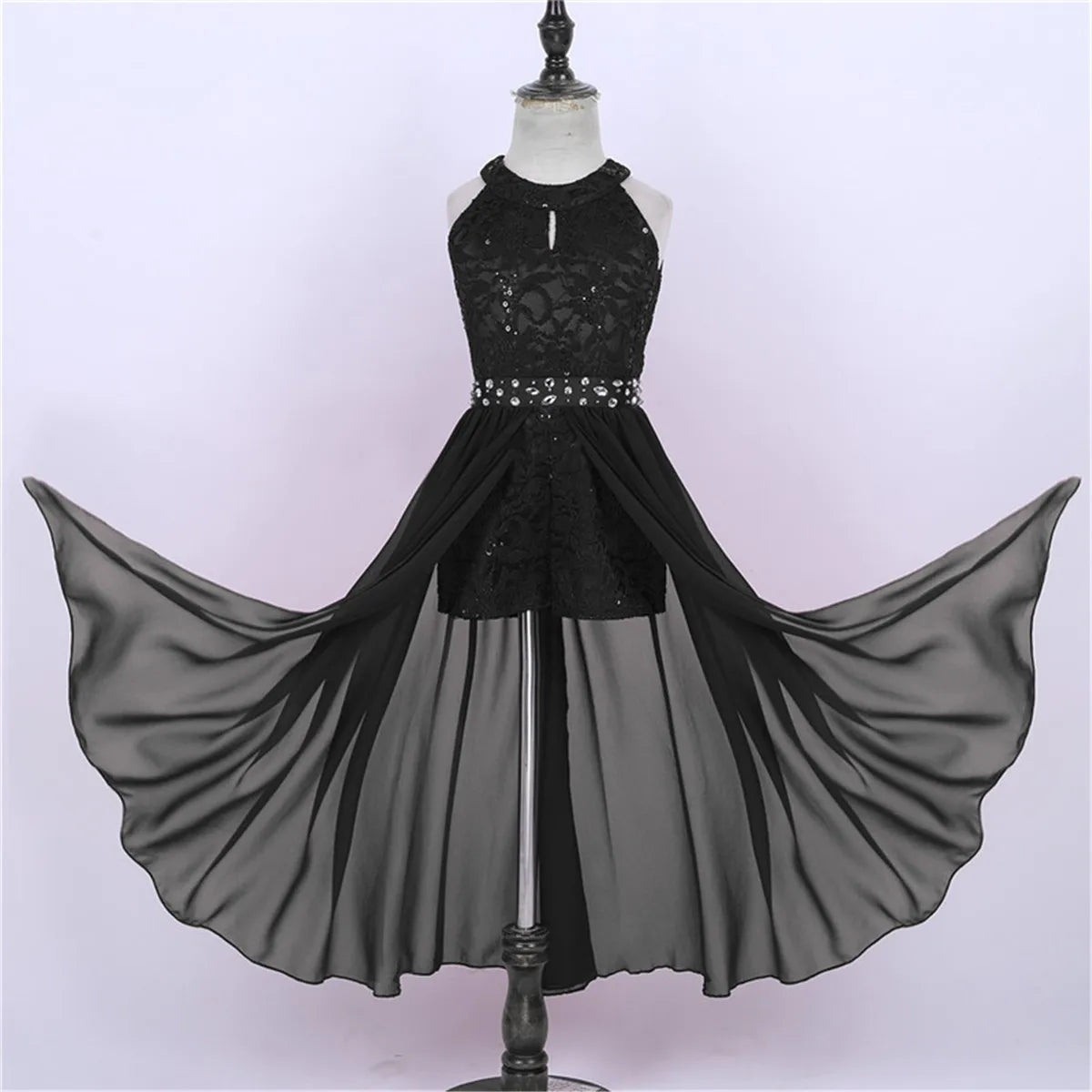 Children's Girls Maxi Romper Dress Sleeveless Floral Lace Rhinestone vestidos Kids Performance Dance Dress Girls Summer Dress