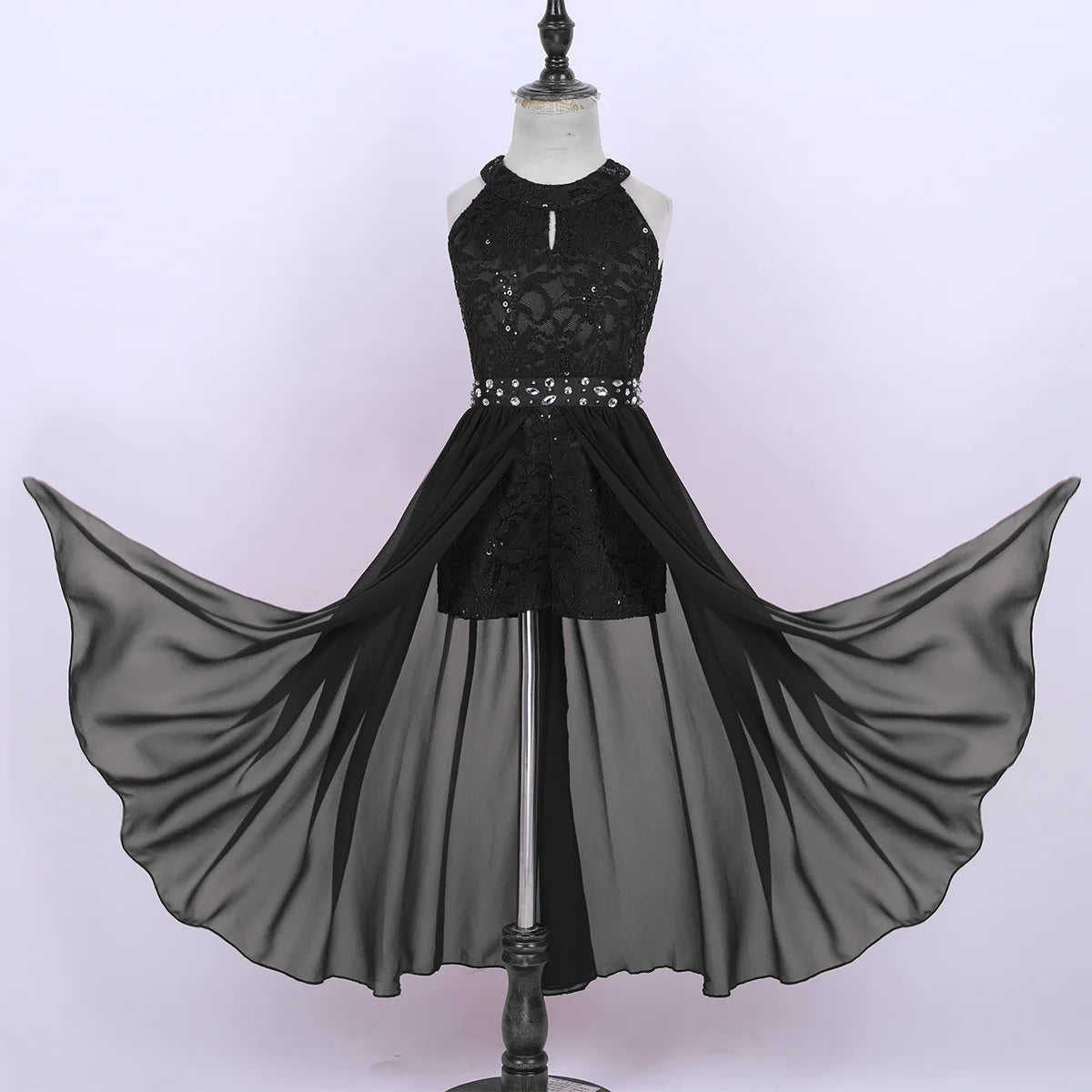 Children's Girls Maxi Romper Dress Sleeveless Floral Lace Rhinestone vestidos Kids Performance Dance Dress Girls Summer Dress