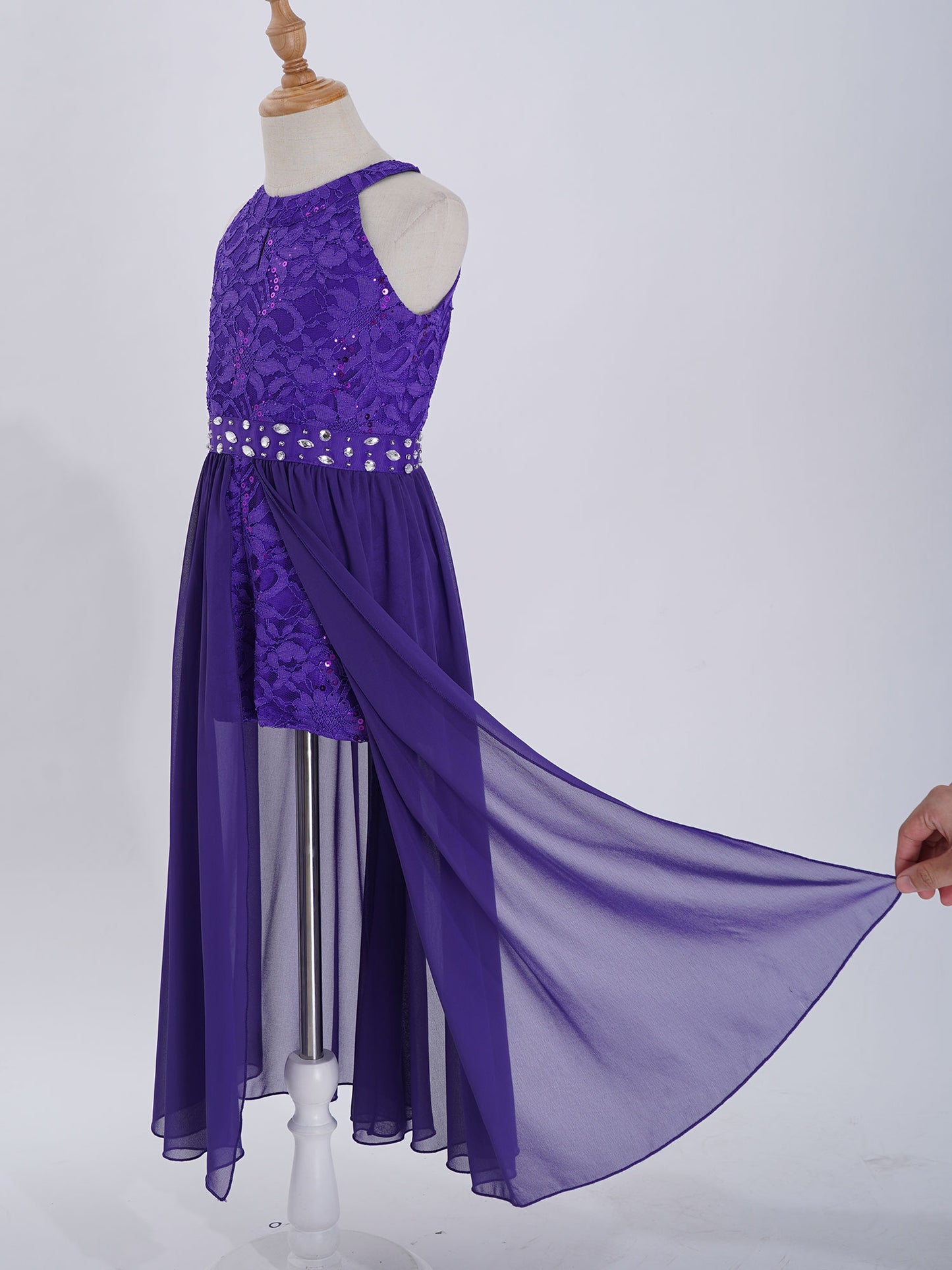 Children's Girls Maxi Romper Dress Sleeveless Floral Lace Rhinestone vestidos Kids Performance Dance Dress Girls Summer Dress