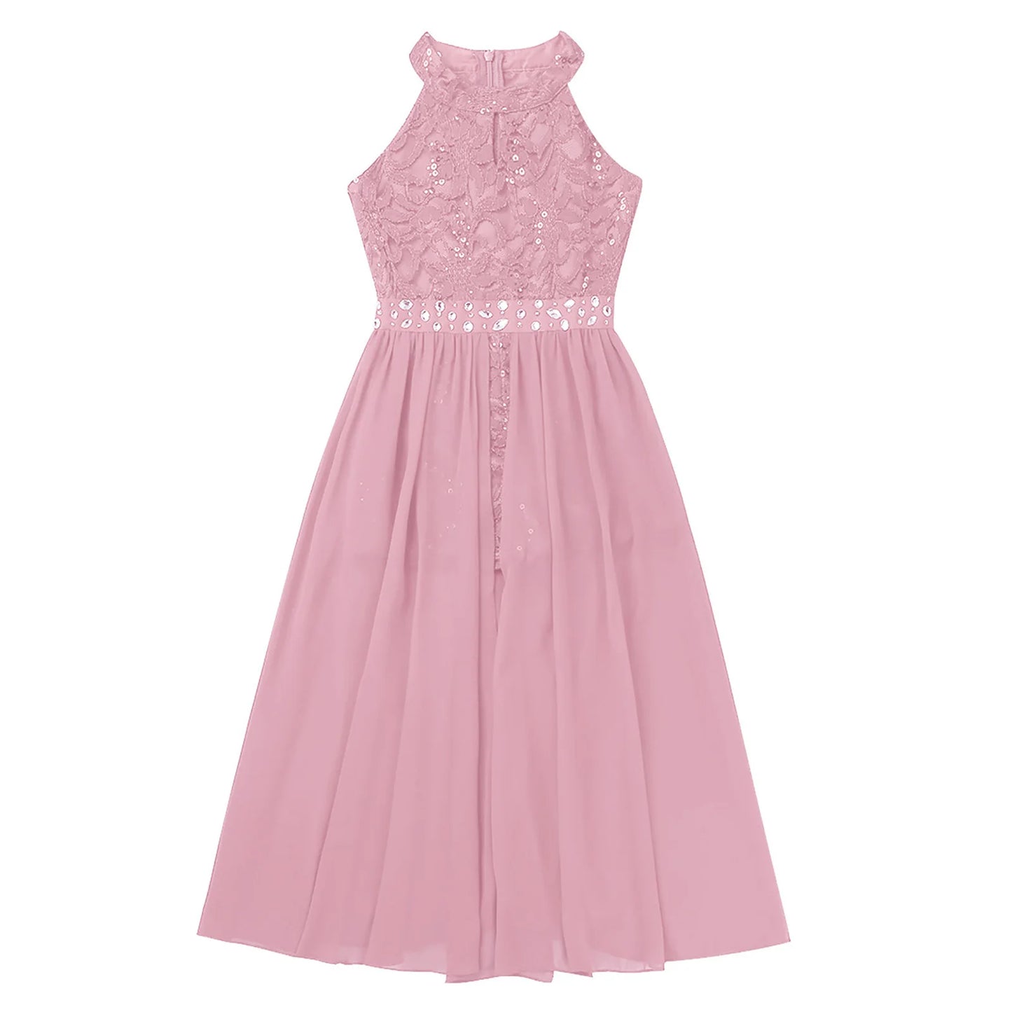 Children's Girls Maxi Romper Dress Sleeveless Floral Lace Rhinestone vestidos Kids Performance Dance Dress Girls Summer Dress