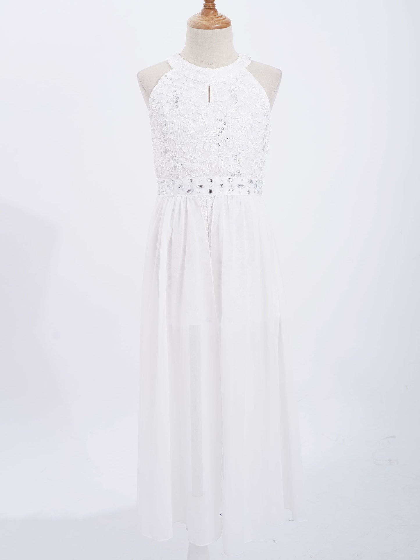 Children's Girls Maxi Romper Dress Sleeveless Floral Lace Rhinestone vestidos Kids Performance Dance Dress Girls Summer Dress