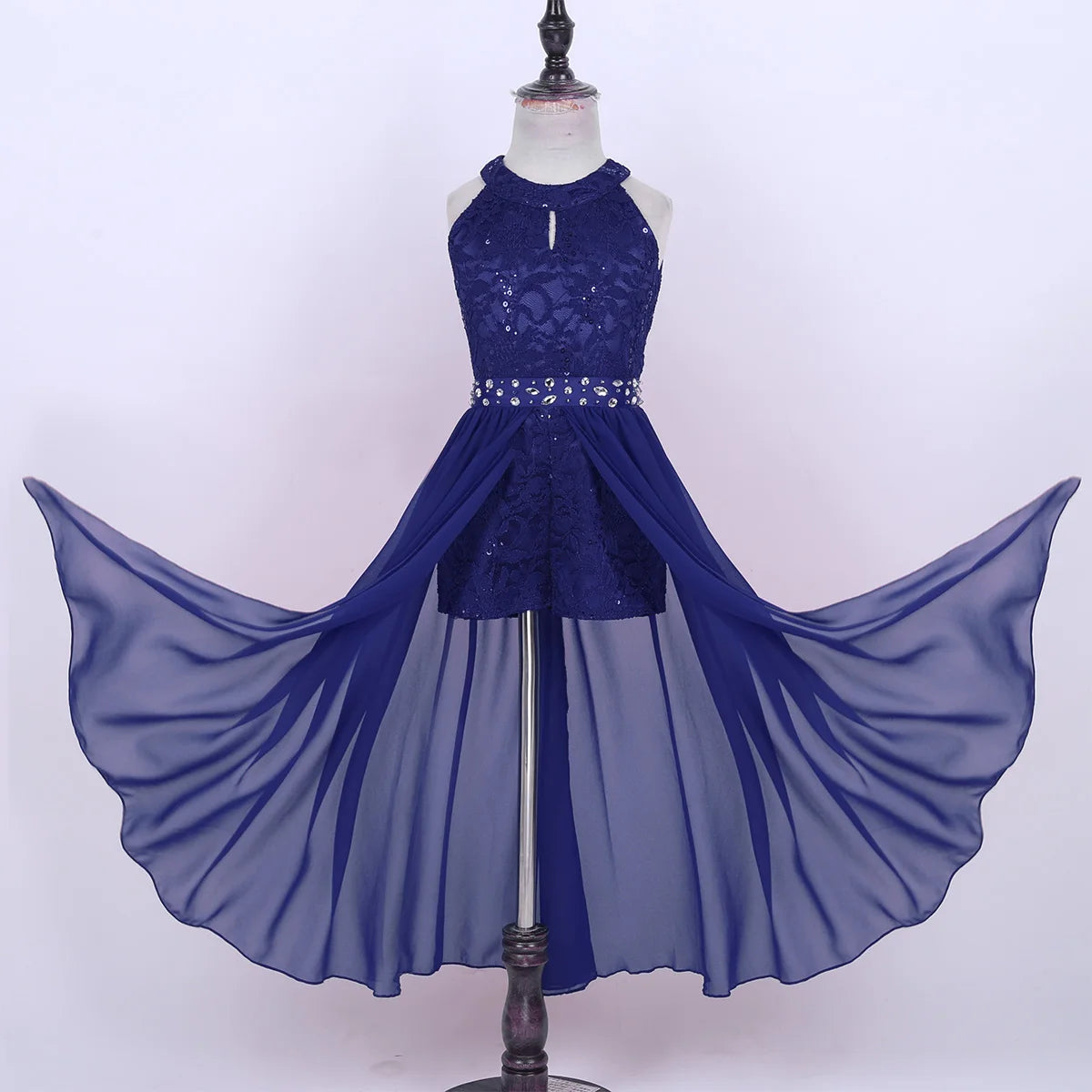 Children's Girls Maxi Romper Dress Sleeveless Floral Lace Rhinestone vestidos Kids Performance Dance Dress Girls Summer Dress