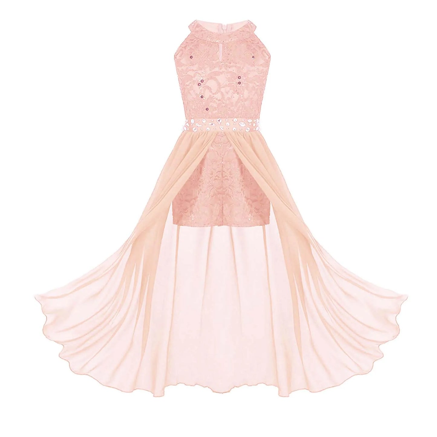 Children's Girls Maxi Romper Dress Sleeveless Floral Lace Rhinestone vestidos Kids Performance Dance Dress Girls Summer Dress