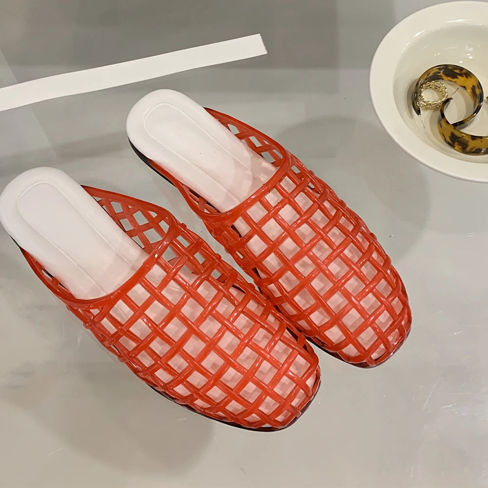 Women Jelly Flats Fashion Slip-On Flats Lightweight Hollow Out Ballet Flats Breathable Casual Flat Sandals for Outdoor Travel