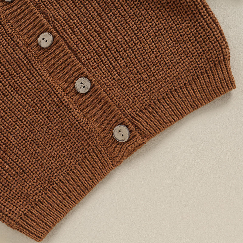Suefunskry Baby Boys Girls Autumn Winter Knitted Sweater Long Sleeve Solid Color Single-breasted Knitwear Cardigan Jacket