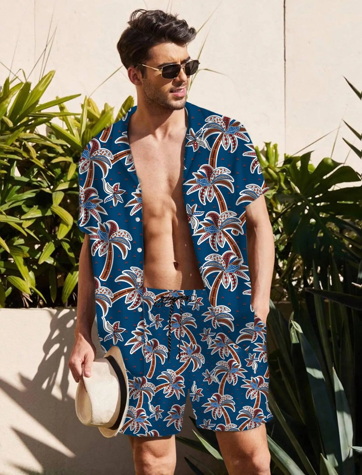 KYKU Mens Hawaiian Shirt and Short Set - Summer Short Sleeve Button Down Beach Shirts Tropical Vacation 2 Piece Outfits