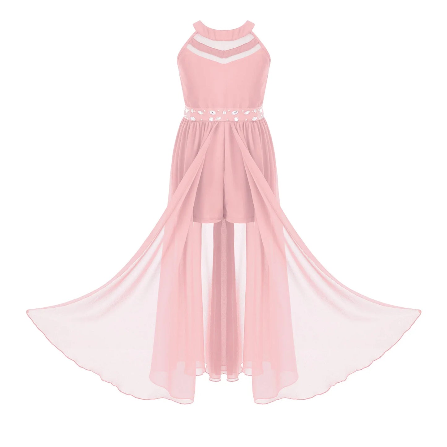 Children's Girls Maxi Romper Dress Sleeveless Floral Lace Rhinestone vestidos Kids Performance Dance Dress Girls Summer Dress