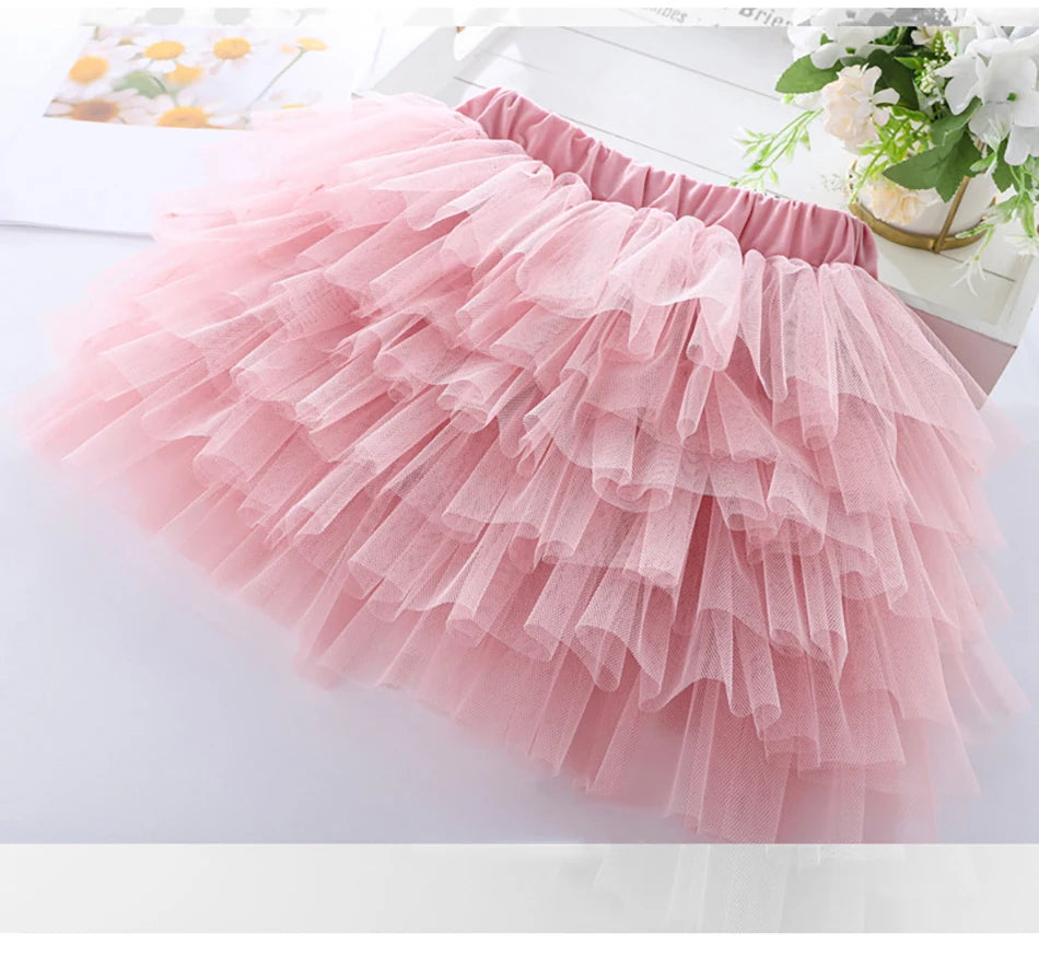 Girls 6-Layer Tulle Skirt Layered Tutu Skirt with Elastic Waist for Casual Party Wear Childrens Fashion Kids Girl Summer Dress