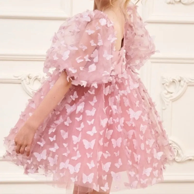 Fashion Baby Girl Princess Butterfly Tutu Dress Puff Sleeve Child Tulle Vestido Pageant Party Birthday Baby Clothes 1-12Y