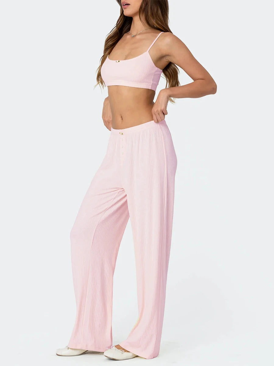 Elegant Floral Print Sleeveless Top and High Waisted Trousers Set Stylish 2-Piece Summer Outfit for Women