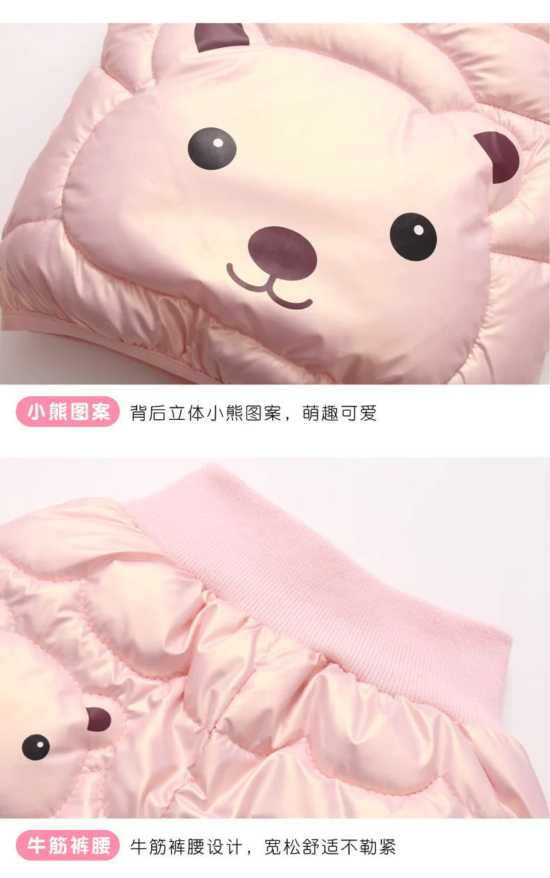 2023 New Children's Winter Set Boys and Girls' Down Coat Cartoon Bear Hooded Coat+Pants Baby Snow Thickened Warm Set 0-5Y