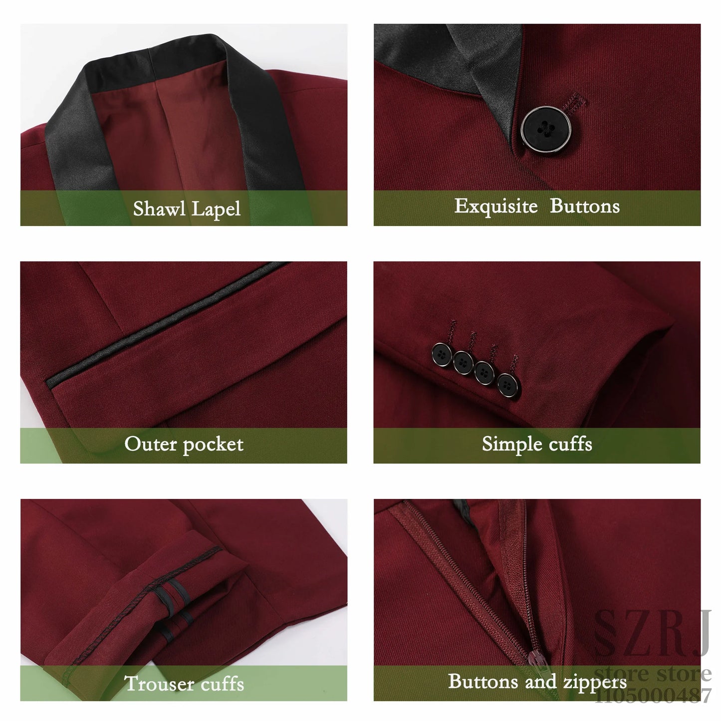 Men's 5-Piece Business Suit Set: Jacket+Vest+Pants+2 Bow Ties (Red+Blue).Premium, Tailored， For Parties, Weddings, Business.