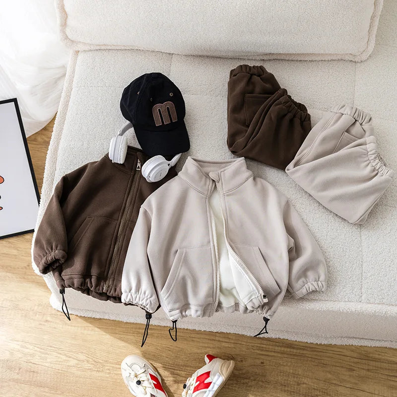 IYEAL Children's Baby Clothing Sets Winter Fleece Casual 2 PCS Kids Sets Sport Suit for Baby Girls Boys Clothes Coat+Pants 1-6 Y