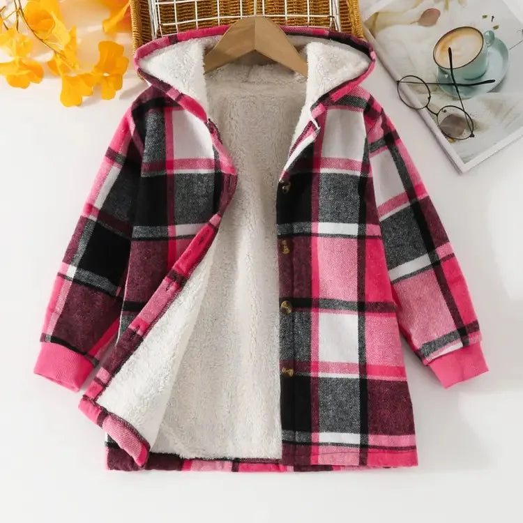 Fashion Girls clothing Jackets Autumn Winter parka Clothes Medium Long coat windbreaker Plaid Thicken Lamb Children Woolen Coats