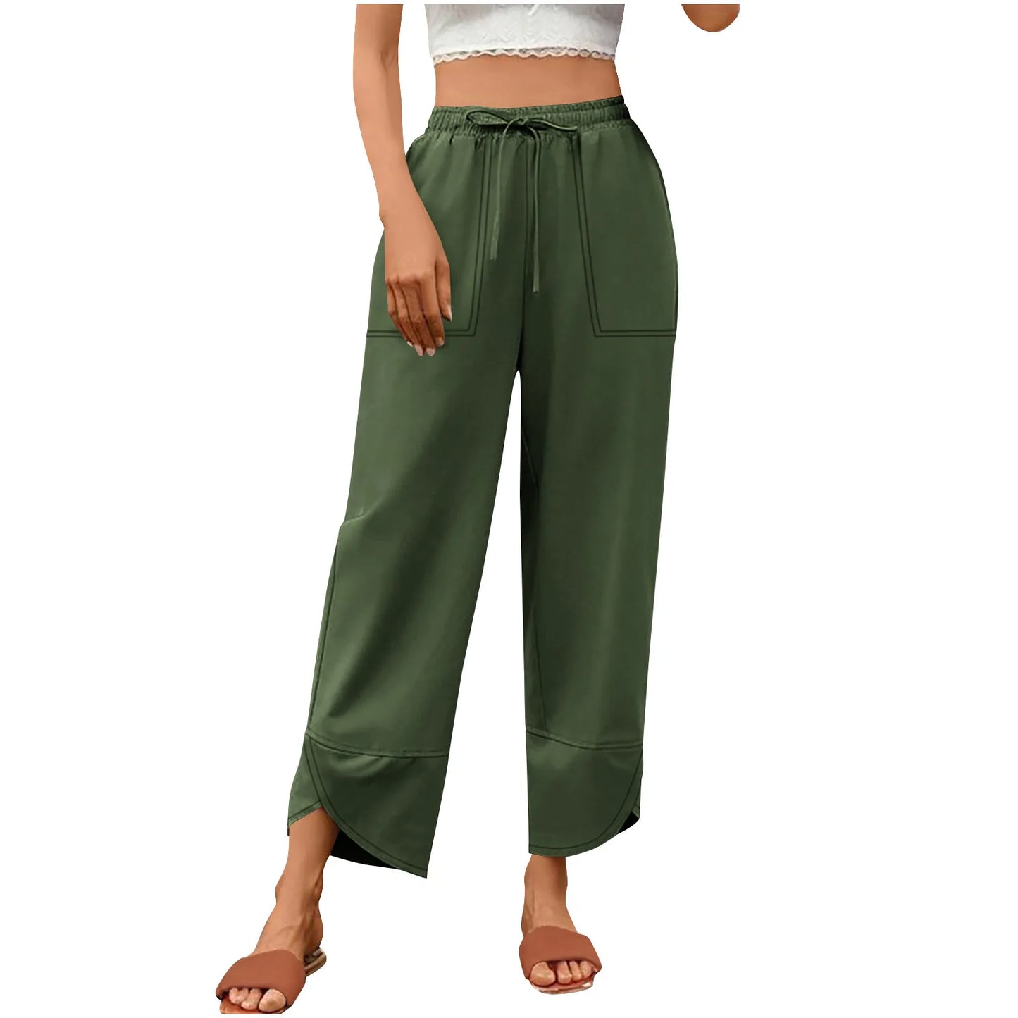 Women'S Fashion Loose Solid Color High Waist With Pockets Athletic Casual Pants Cargo Pants Women Pantalones De Mujer Hot