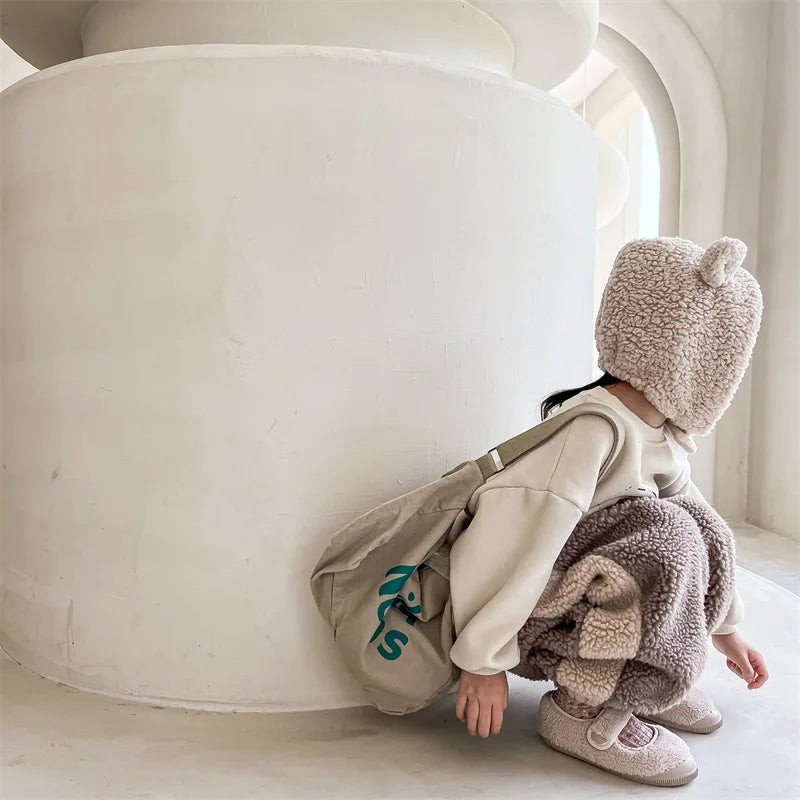 2025 Winter New Children Warm Trousers Baby Loose Lamb Fleece Pants Toddler Girls Casual Pants Solid Baby Boys Harem Pants