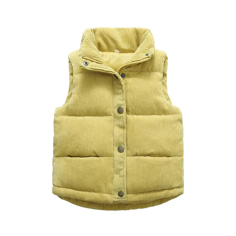 Autumn Winter Boys Girls Cotton Vest Jacket Solid Thick Corduroy Waistcoat For 2-10 Years Kids Birthday Present Child Outwear