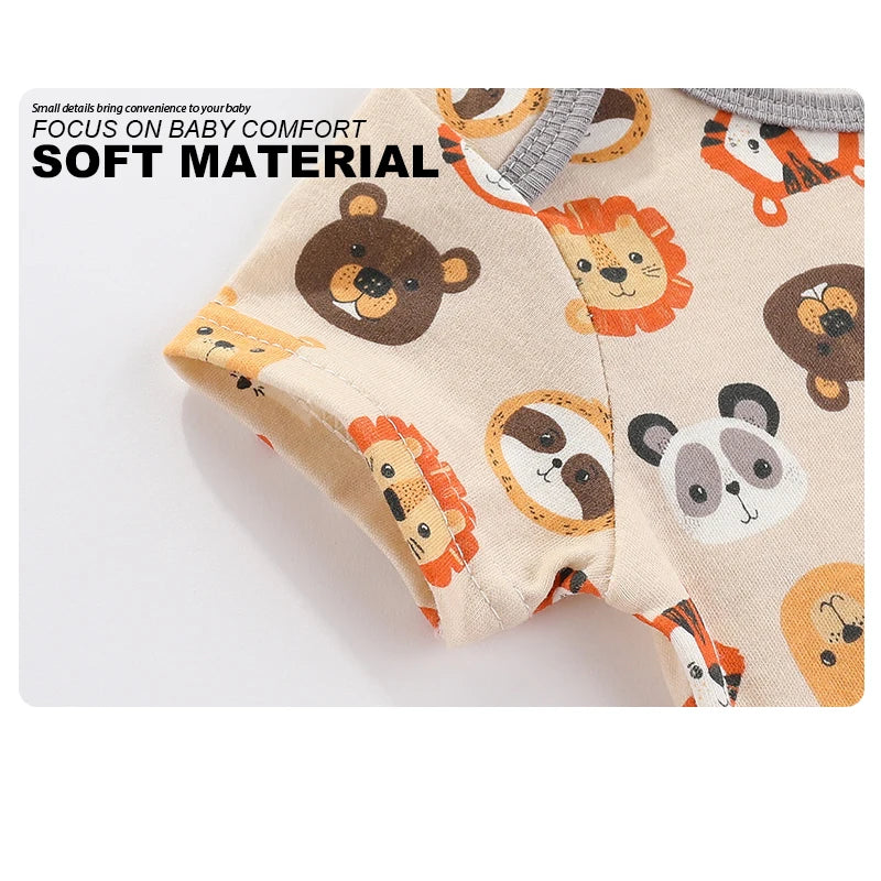 4Pieces Summer Short Sleeve Cartoon Baby Boy Girl Bodysuit 100% Cotton Newborn Boy Girl Clothes