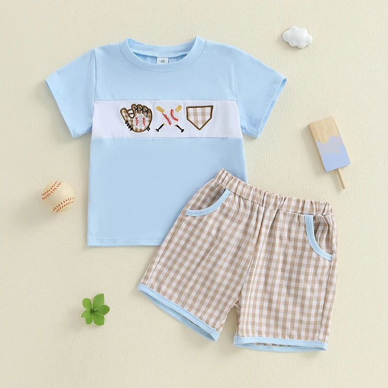 Boys Summer Outfit Set Short Sleeve Graphic Tee with Denim Shorts Toddler Set Casual Clothing for Kids