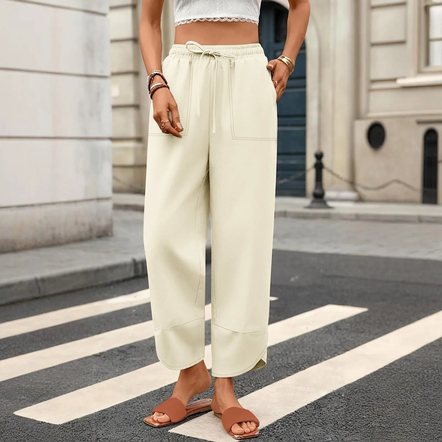 Women'S Fashion Loose Solid Color High Waist With Pockets Athletic Casual Pants Cargo Pants Women Pantalones De Mujer Hot