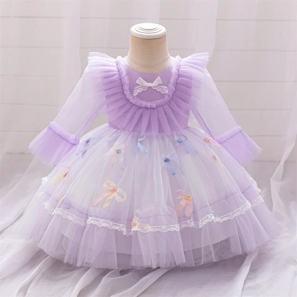 Snow White Rapunzel Sofia Purple Princess Dress Toddler Cosplay Halloween Carnival Party Mesh Gown Girls Birthday Bow Vestidos